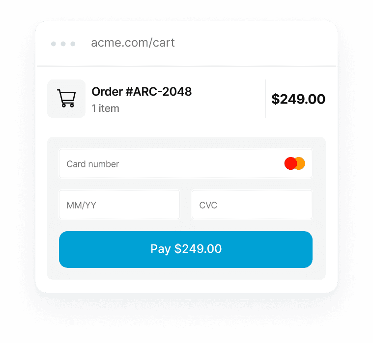 Checkout form connected to a payment gateway